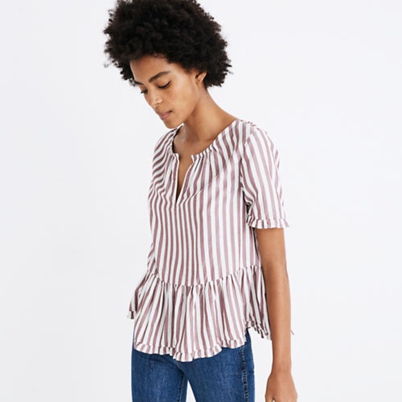 Madewell Tops - Madewell Stanza Ruffle-Hem Top in Stripe Size S